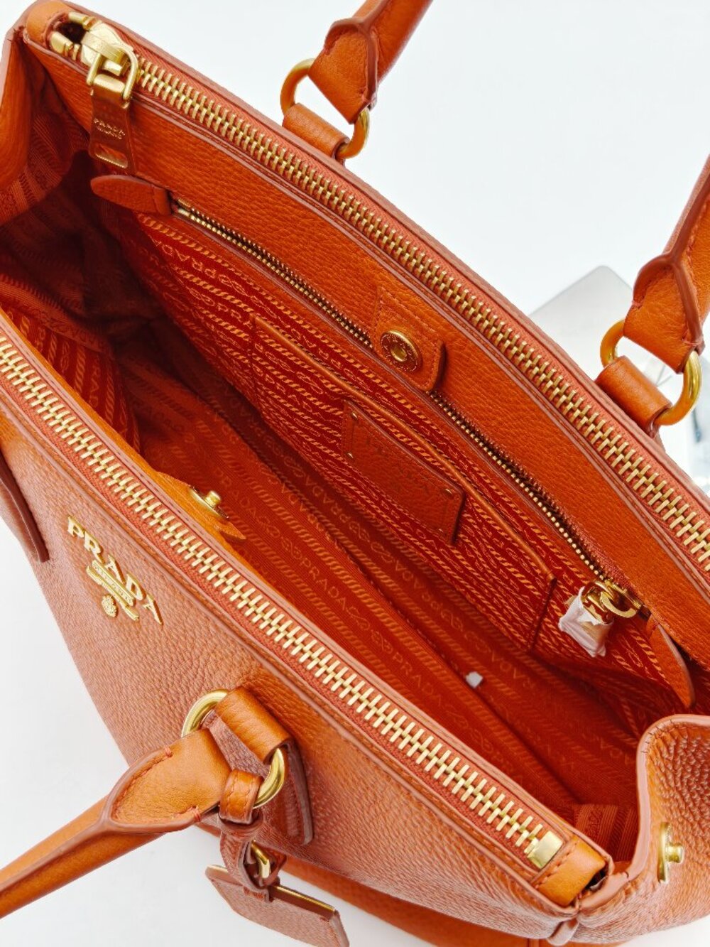 Prada Orange Vitello Daino Leather Large Satchel Handbag - Picture 12 of 16